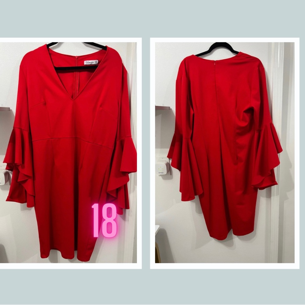 Vfemage Women's Red Dress Flutter Sleeve Size: 18